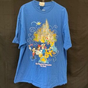 Walt Disney World T-Shirt Happiest Celebration On Earth XL Blue Mickey Castle